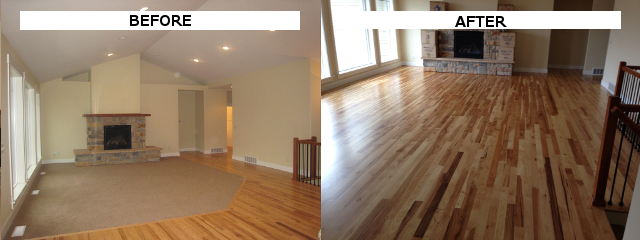 Removed carpet and interlaced new hardwood.