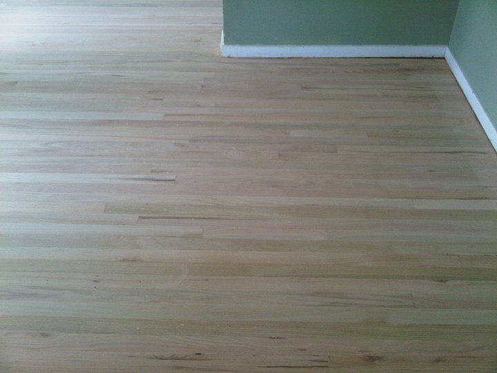 Sanded oak floor before finish was applied.